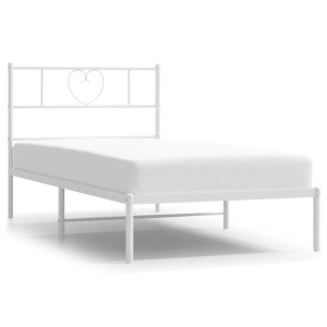 Weißes Metallbettgestell 90x200 cm mit Herz-Kopfteil für Jugendzimmer oder Schlafzimmer.