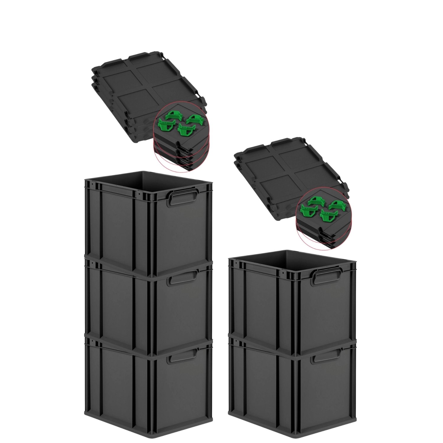 PROREGAL SparSet 5x Eurobox Nextgen Grip Mit Auflagedeckel Und Grünen Versc günstig online kaufen