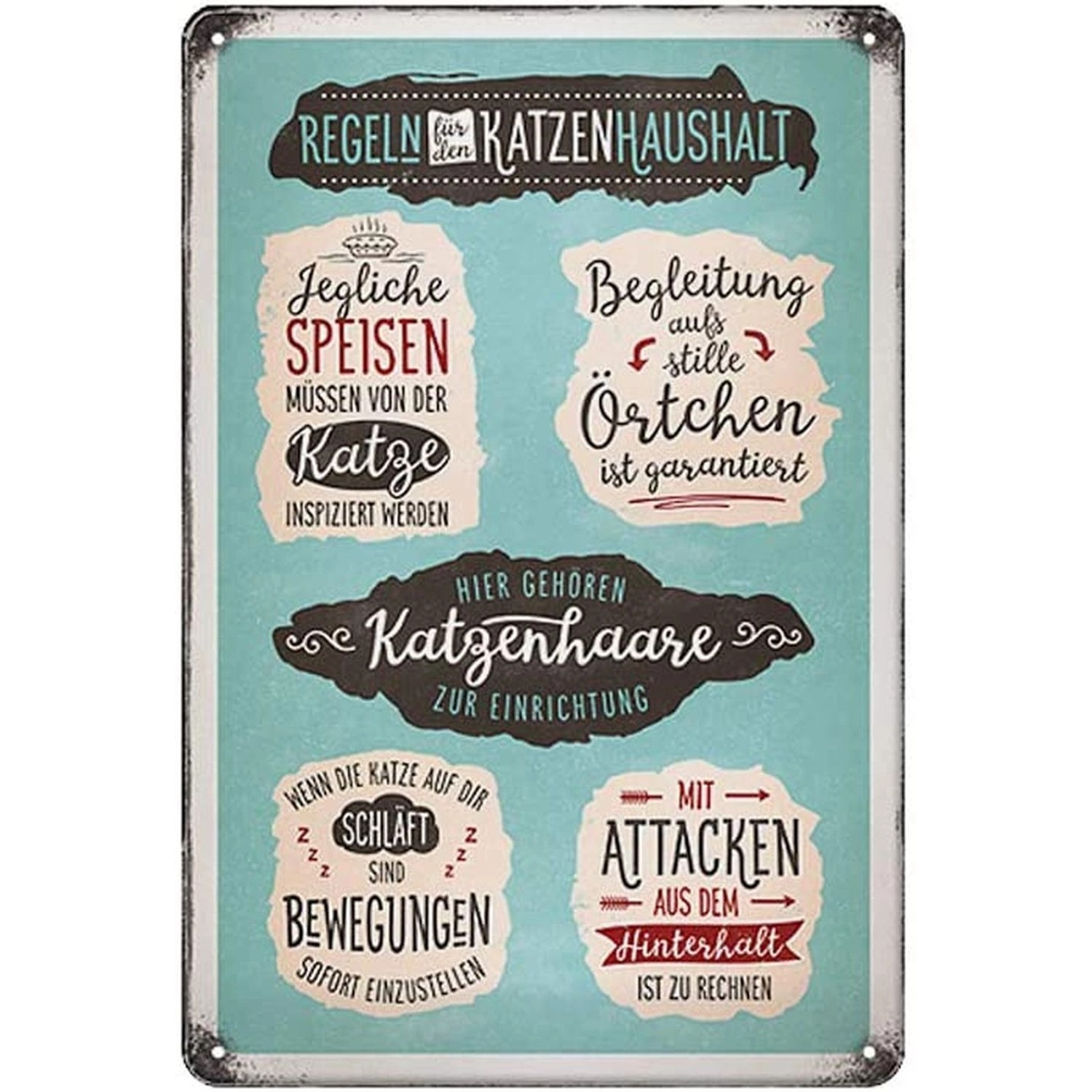 Nostalgic-Art Blechschild 20 x 30cm - Animal Club - Katzen-Haushalt-Regeln günstig online kaufen