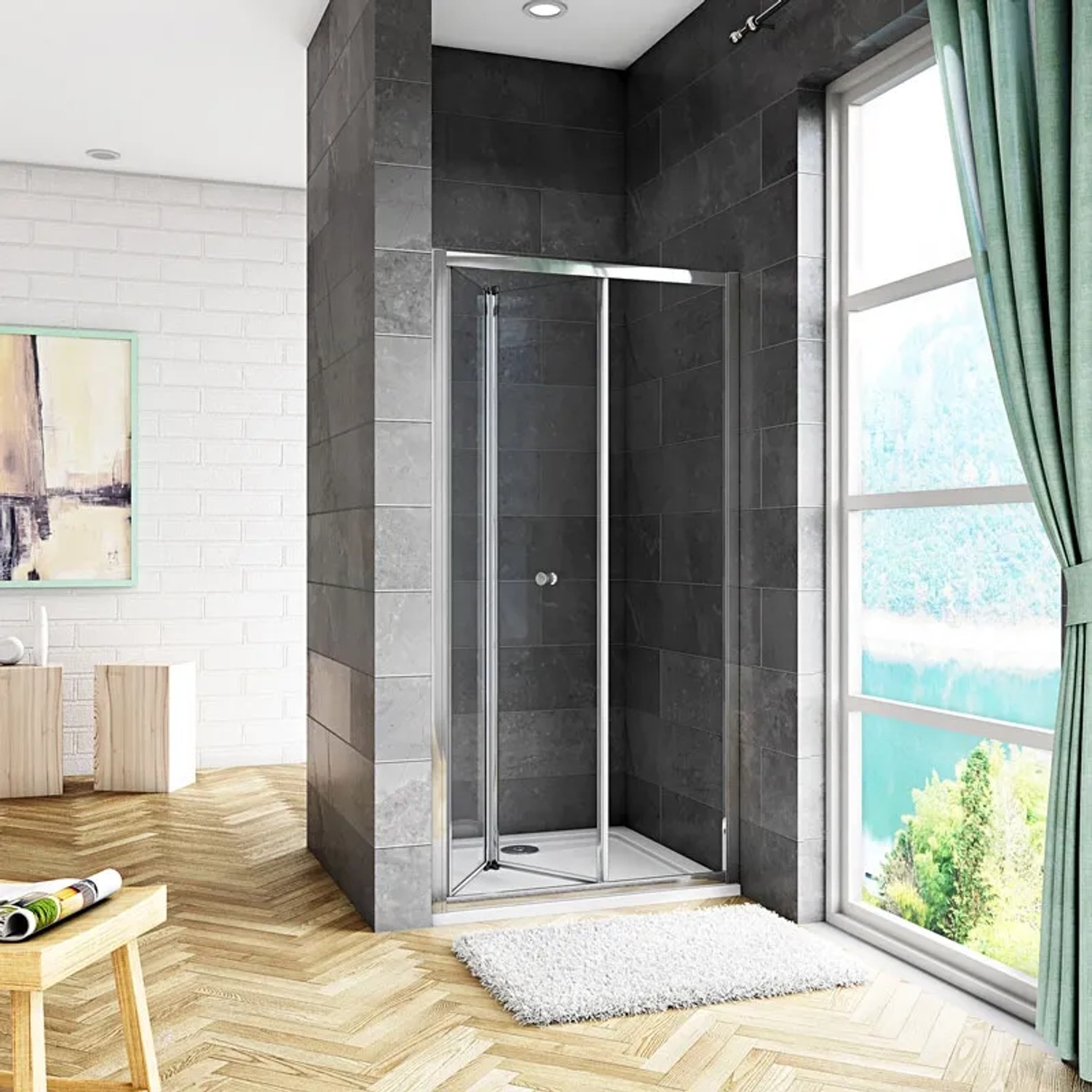 AICA Klapptür Duschkabine 90x185cm mit ESG Glas, Chromrahmen für Badezimmer