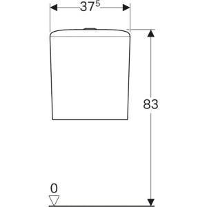 Technische Zeichnung: Geberit it! Aufsatz-Spülkasten, Keramik, 3/6 l, Zweimengenspülung, seitlicher Zulauf, Maße.