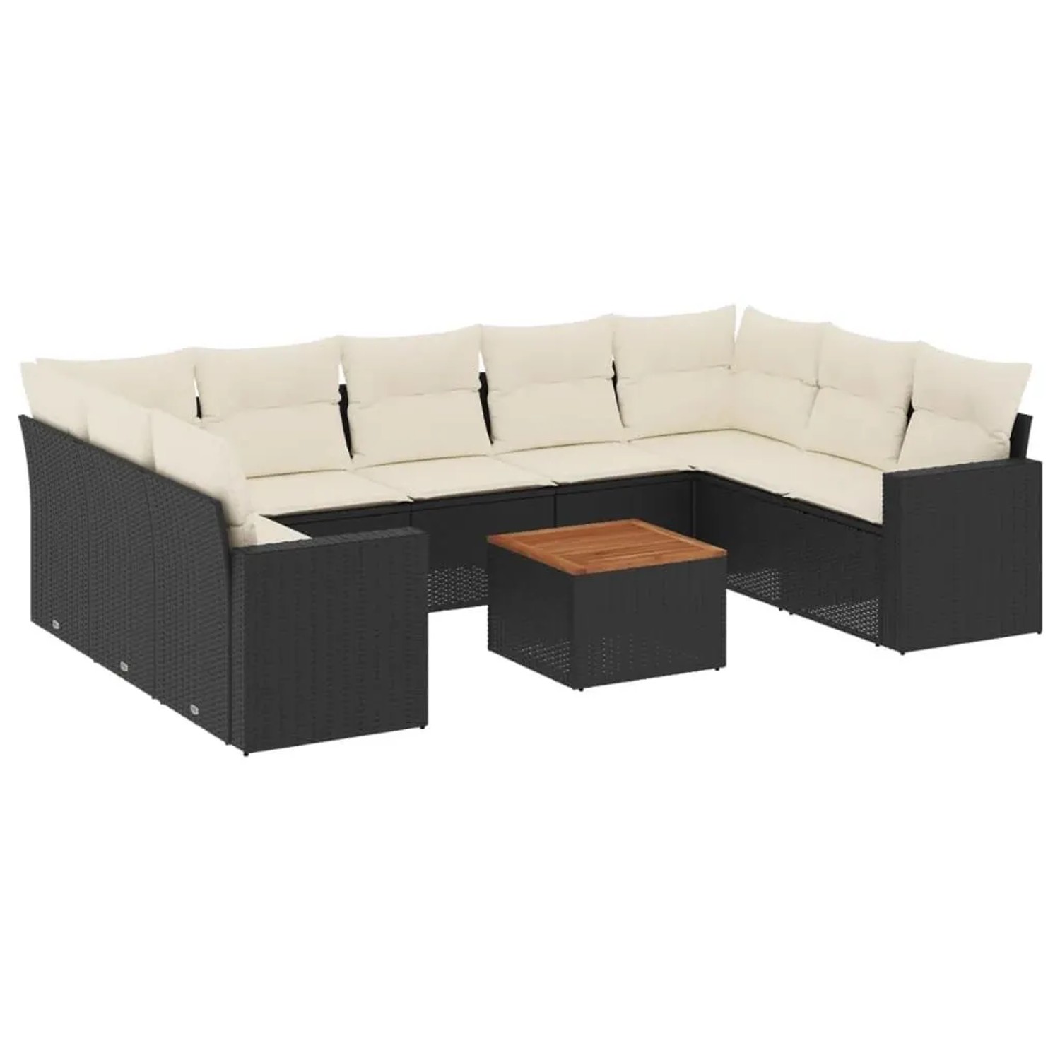 vidaXL 10-Tlg Garten-Sofagarnitur mit Kissen Schwarz Poly Rattan 3224264