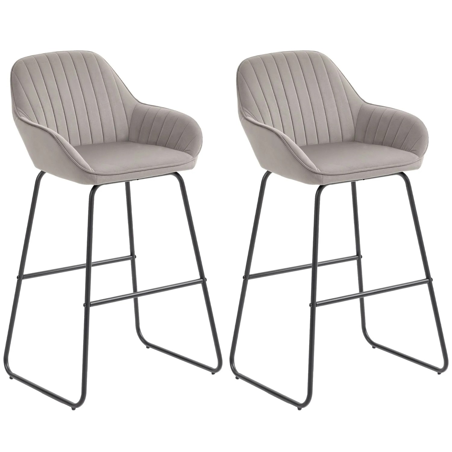 HOMCOM Barhocker 2er Set Gepolstert Barstuhl für Küche Wohnzimmer Grau