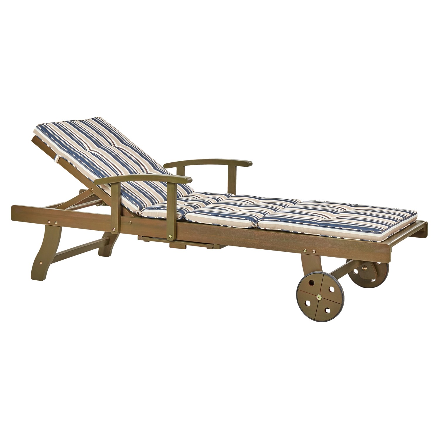 Beliani Gartenliege Dunkler Holzfarbton Blau Beige 196x64x35 günstig online kaufen