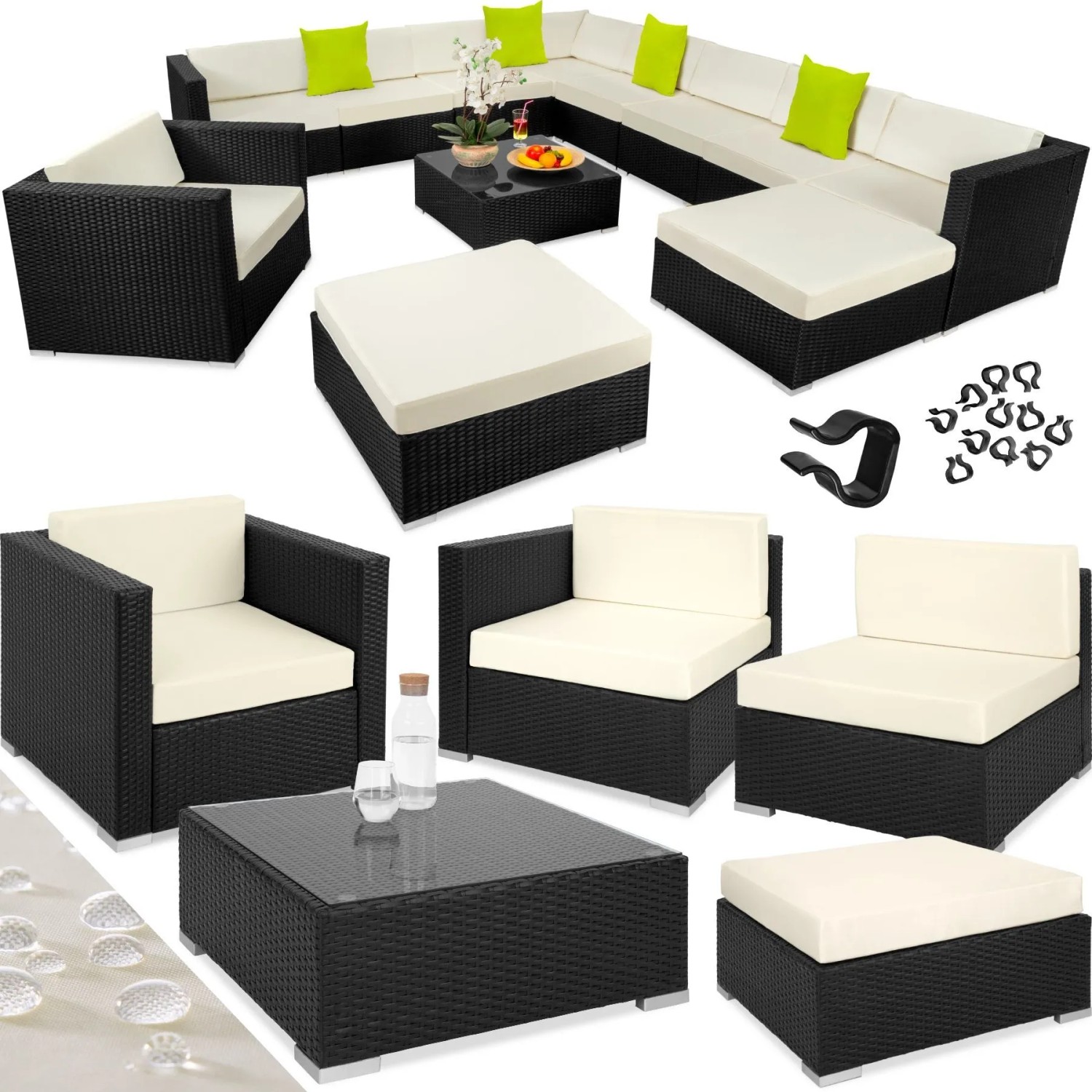Tectake Aluminium Rattan Lounge Las Vegas Mit Aluminiumgestell Für 9 Bis 11 Personen  75 x 75 x 38 cm Schwarz