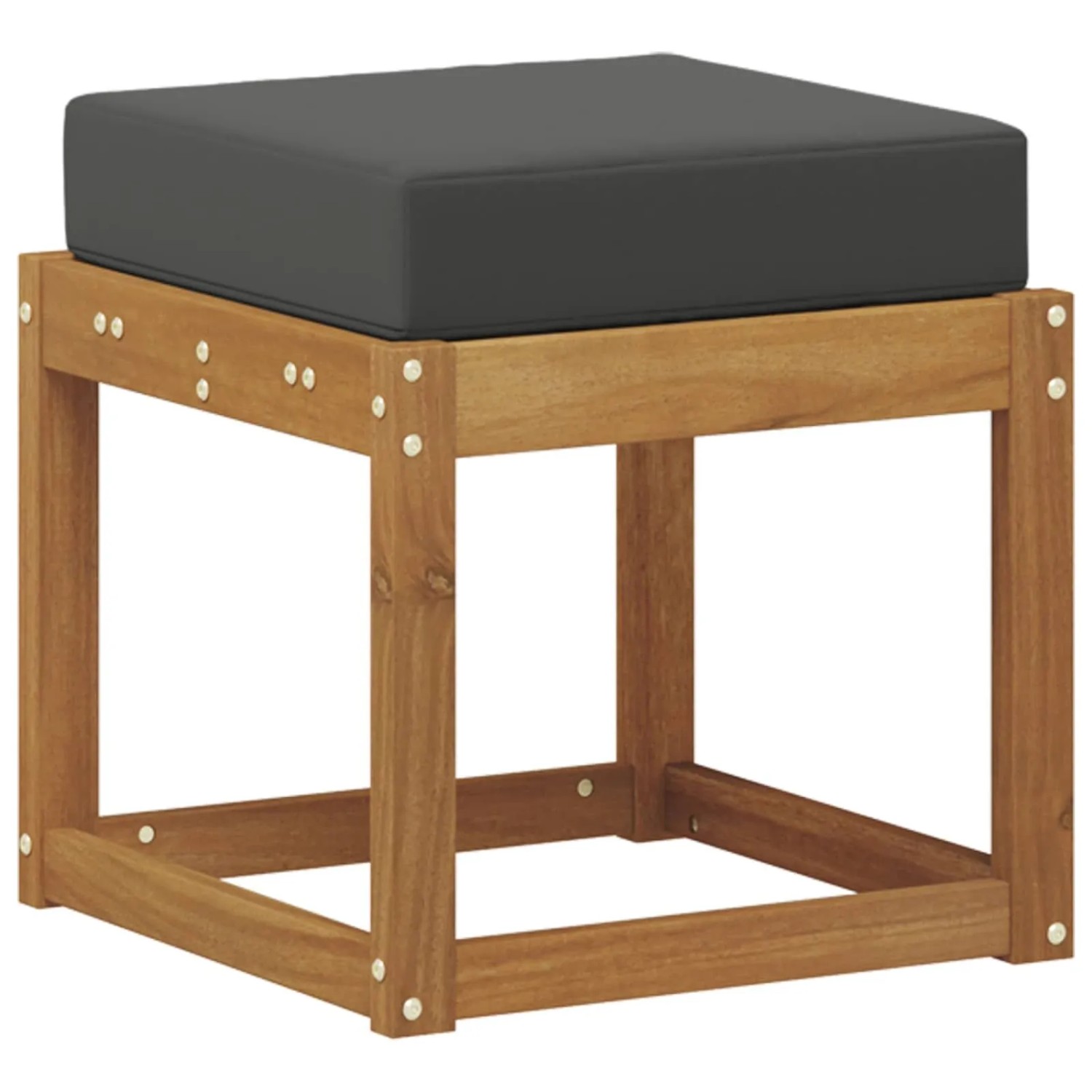 vidaXL Hocker Bank aus Akazie mit anthrazitfarbenem Kissen, 43x43x37 cm. Gartenstuhl, Sitzhocker.