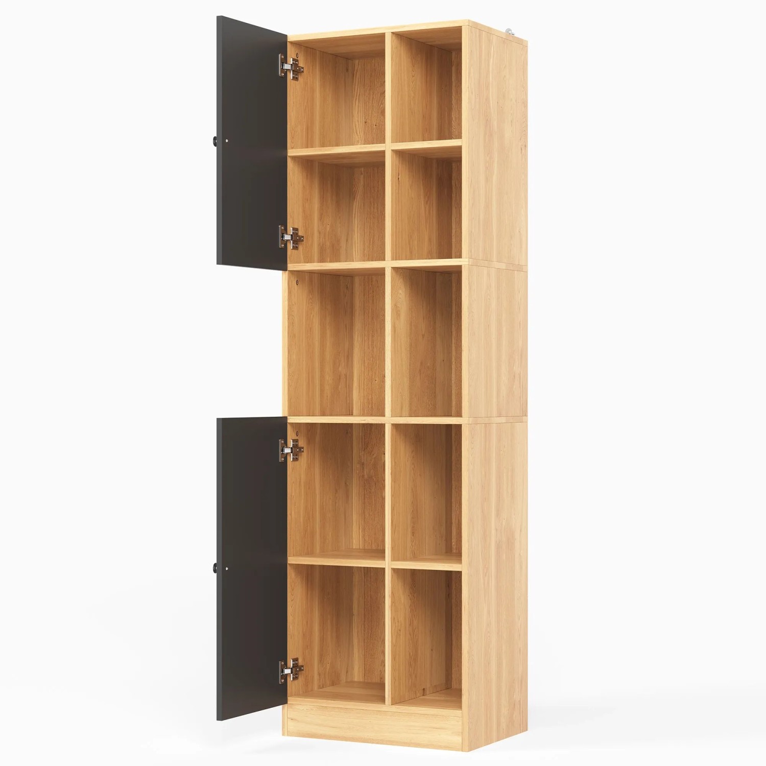 Merax Eckschrank 50x35,5x170 cm Anthrazit Eiche 2 Türen 6 Regale Kippschutz