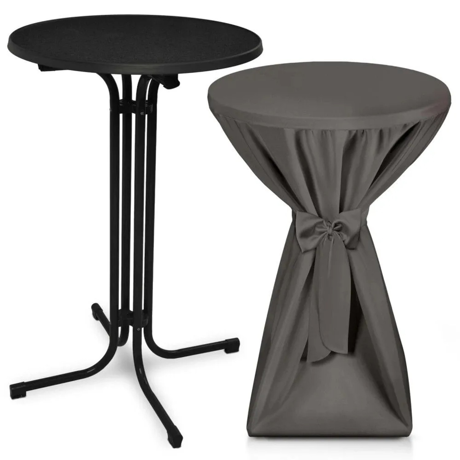 Beautissu Bellini Stehtisch ø 70cm Schwarz mit Premium Stehtischhusse ø 70cm Anthrazit