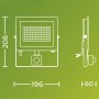 Skizze des Philips Outdoor Flutlicht Lois mit Bewegungssensor, Abmessungen: 208x196x60 mm.