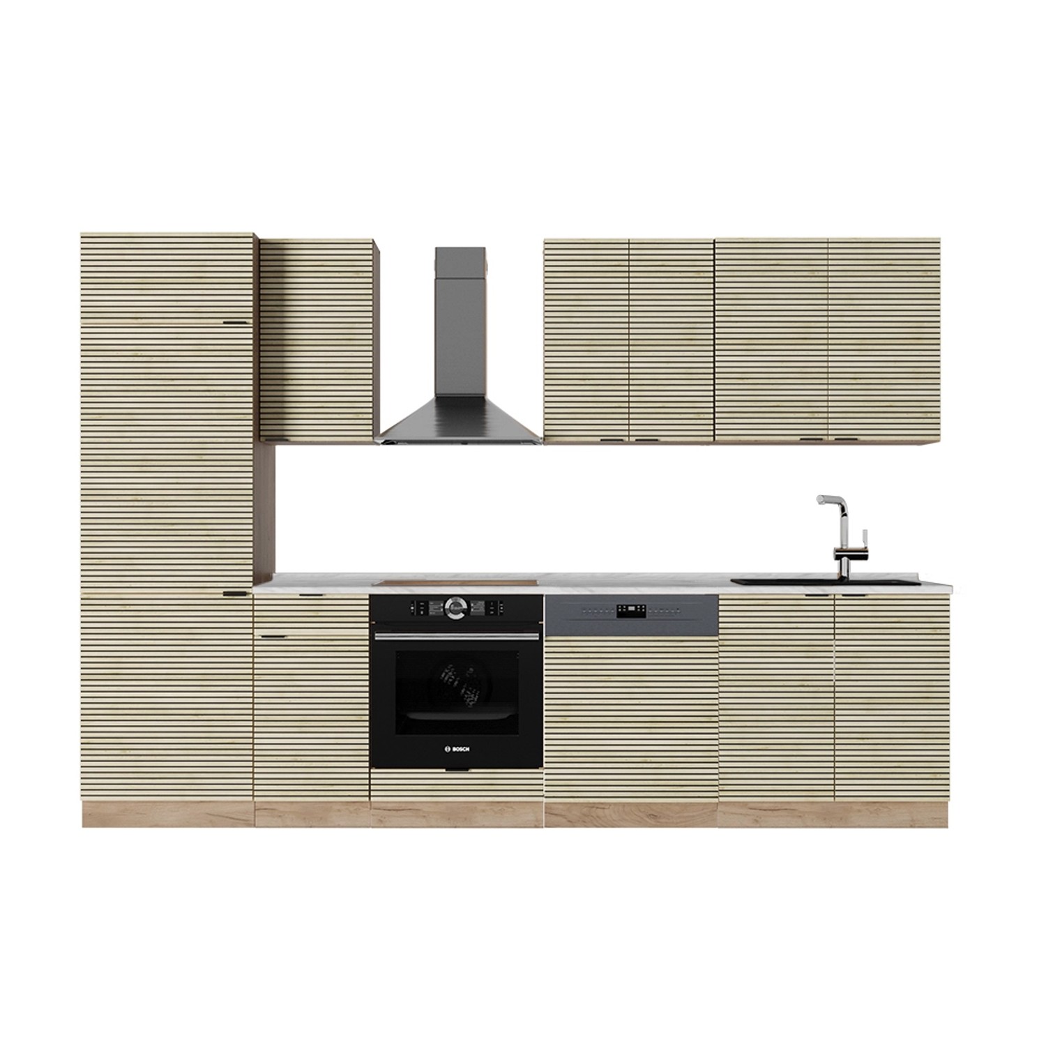 Vicco Fame-Line Küchenzeile Eiche Paneel/Goldkraft Eiche 300 cm ohne Arbeit günstig online kaufen