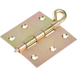 Gelb verzinktes Scharnier 75x75 mm mit losem Stift und Öse zum Anschrauben.