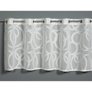 Transparente, naturfarbene Bistrogardine mit Ausbrenner-Kreismuster, 50x135 cm. Scheibengardine mit Ösenaufhängung.