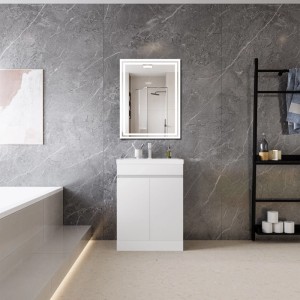 AICA Badmöbel LORENZA 60 cm Keramik Waschtisch mit Unterschrank Matt Weiß Grifflos Softclose Türen 2 tlg.