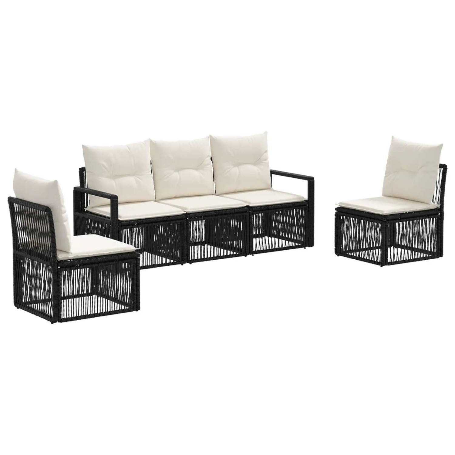 vidaXL Gartensofa-Set 5-Tlg Schwarz Poly-Rattan 3435667