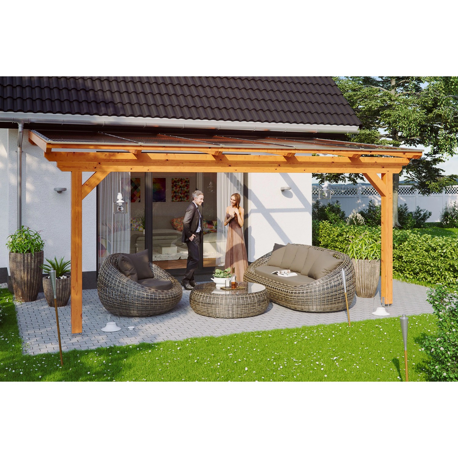 Skan Holz Terrassenüberdachung Ancona 541 x 300 cm Leimholz Eiche hell günstig online kaufen
