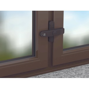 Braune Basi Fenster Zusatzsicherung für Doppelflügelfenster im Set (5 Stück).