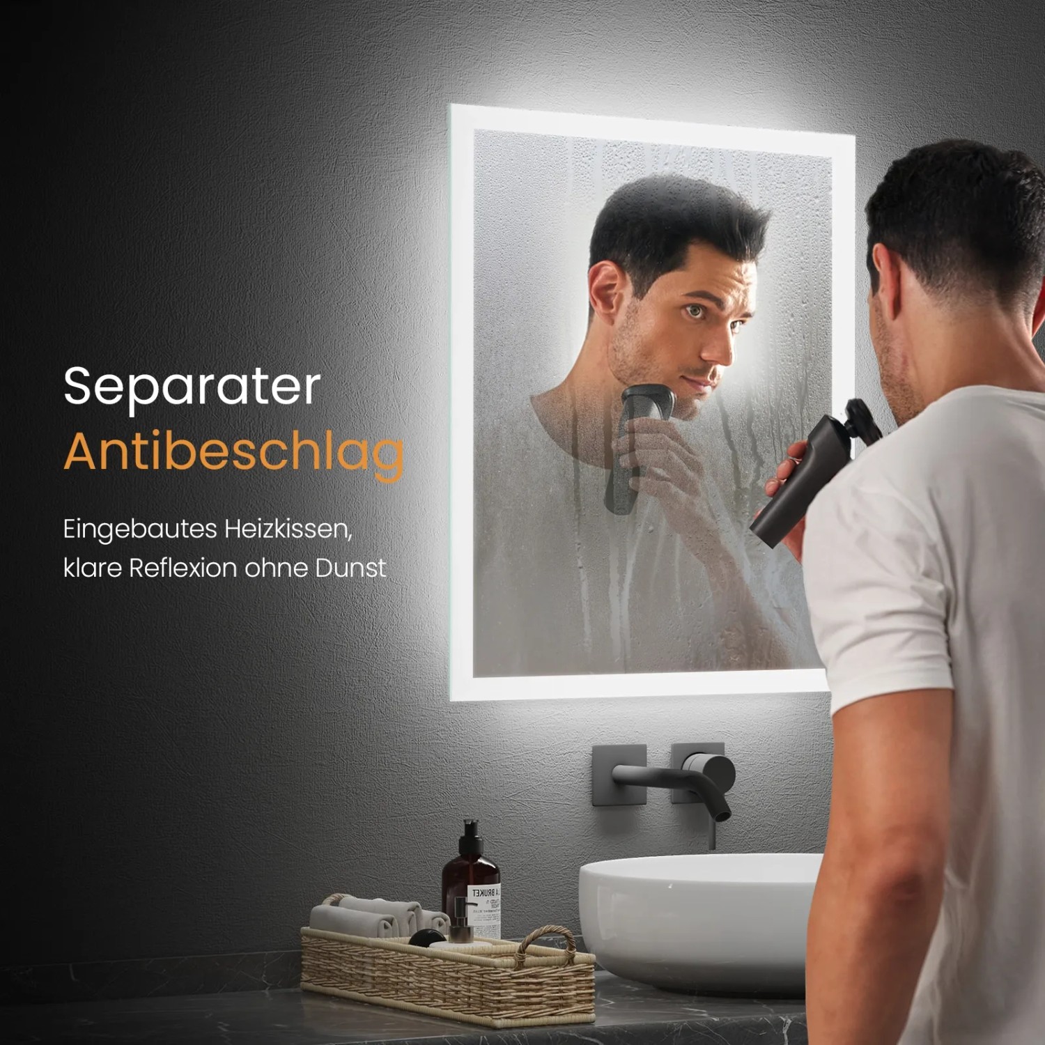 Emke LED Badspiegel 120x60 cm mit Beschlagfrei Funktion und Kaltweiß/Warmweiß Beleuchtung.