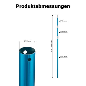 Blaue Wiltec Teleskopstange für Poolreiniger. Länge 120-360 cm, Durchmesser 26-32 mm. Für Poolreinigung.