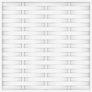 Weißes Sichtschutzzaun-Element Longlife Romo, gerade, 180x180 cm, im Flechtmuster.