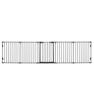 Schwarzes PawHut Absperrgitter aus Stahl und Kunststoff, 300 cm breit, 74,5 cm hoch, für Haustiere.