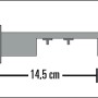 Gardinia Multiträger Luxor, Stahl-gebürstet, Seitenansicht mit Maßangabe 14,5 cm.