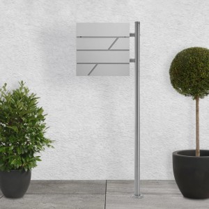 ML-Design Standbriefkasten Silber mit Zeitungsfach und Edelstahl Pfosten.