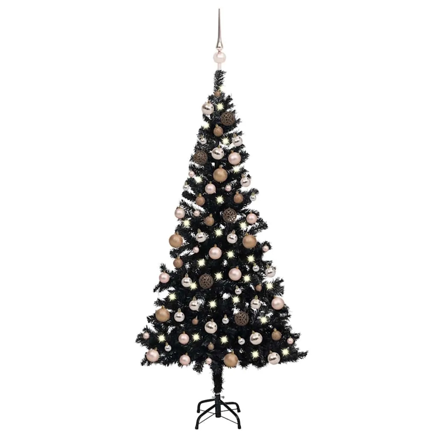 vidaXL Künstlicher Weihnachtsbaum mit Beleuchtung & Kugeln Schwarz 150 cm 3077589