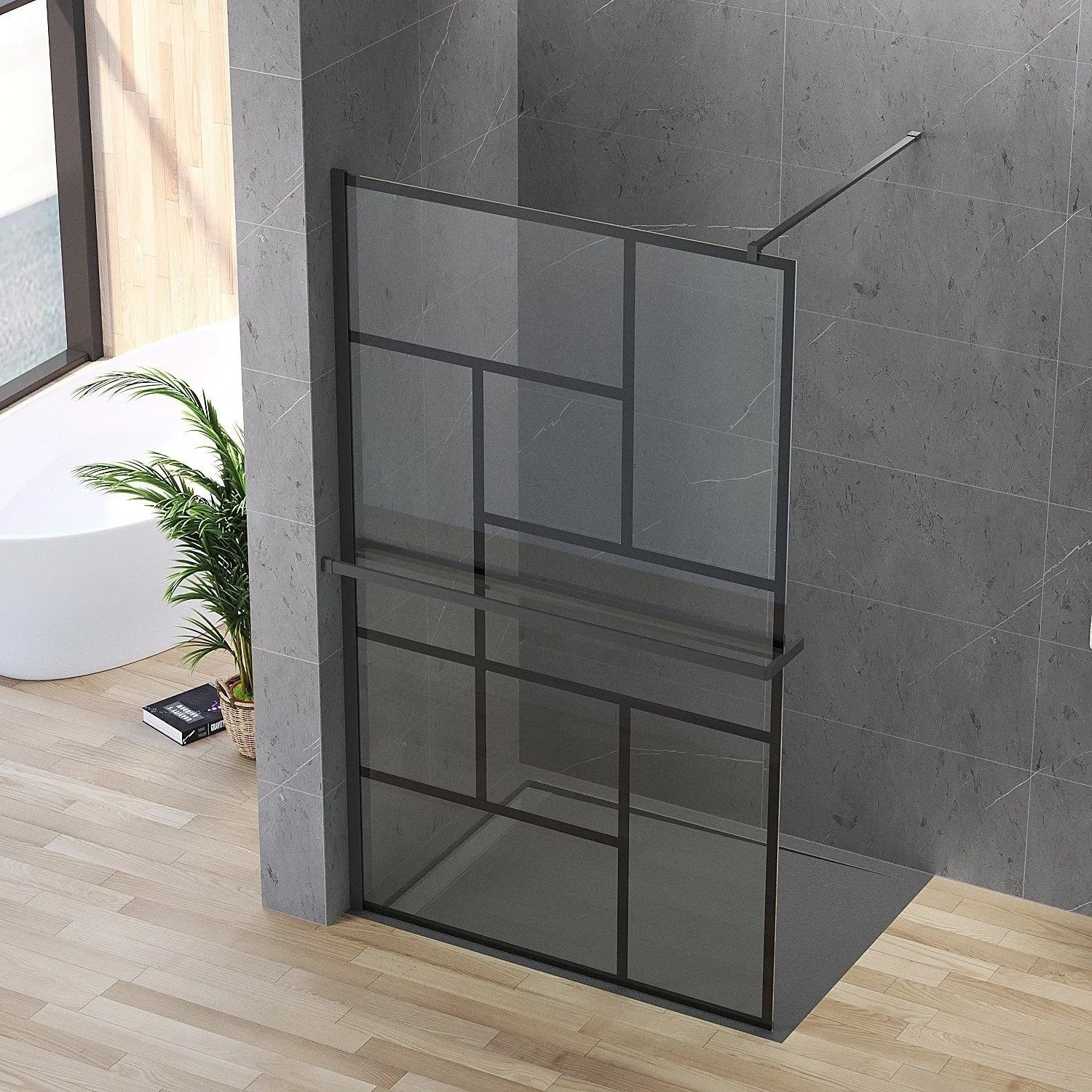 Aquabatos Walk In Duschkabine Duschwand Duschabtrennung mit Ablage 8mm ESG Nano Beschichtung 120x200cm Mattschwarzoptik ...