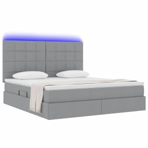 vidaXL Bett mit LED-Lichtleisten Hellgrau 180 x 200 cm Stoff 3372432