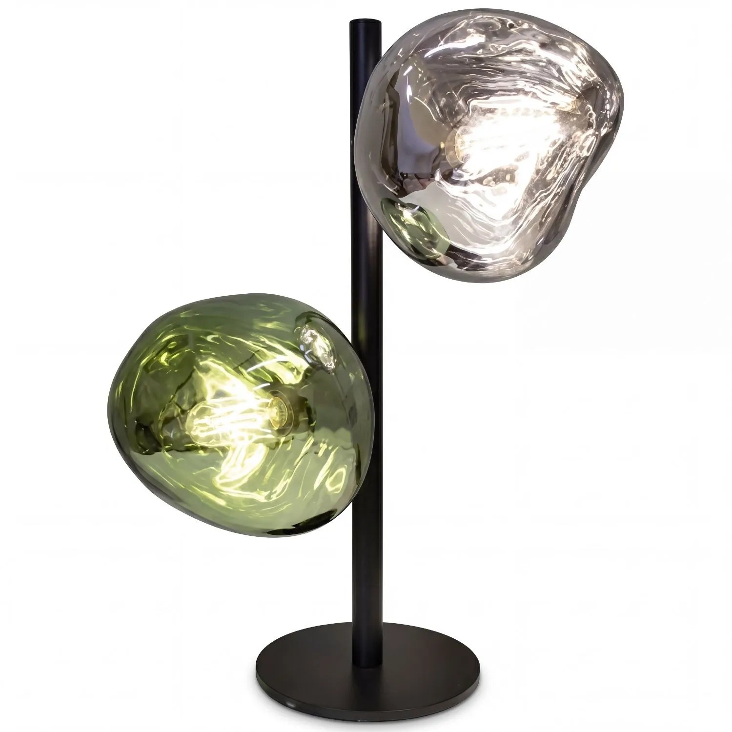 Licht-Erlebnisse Tischleuchte 40 CM Hoch Aluminium Glas In Schwarz Weiß Grün E14 2-Flammig