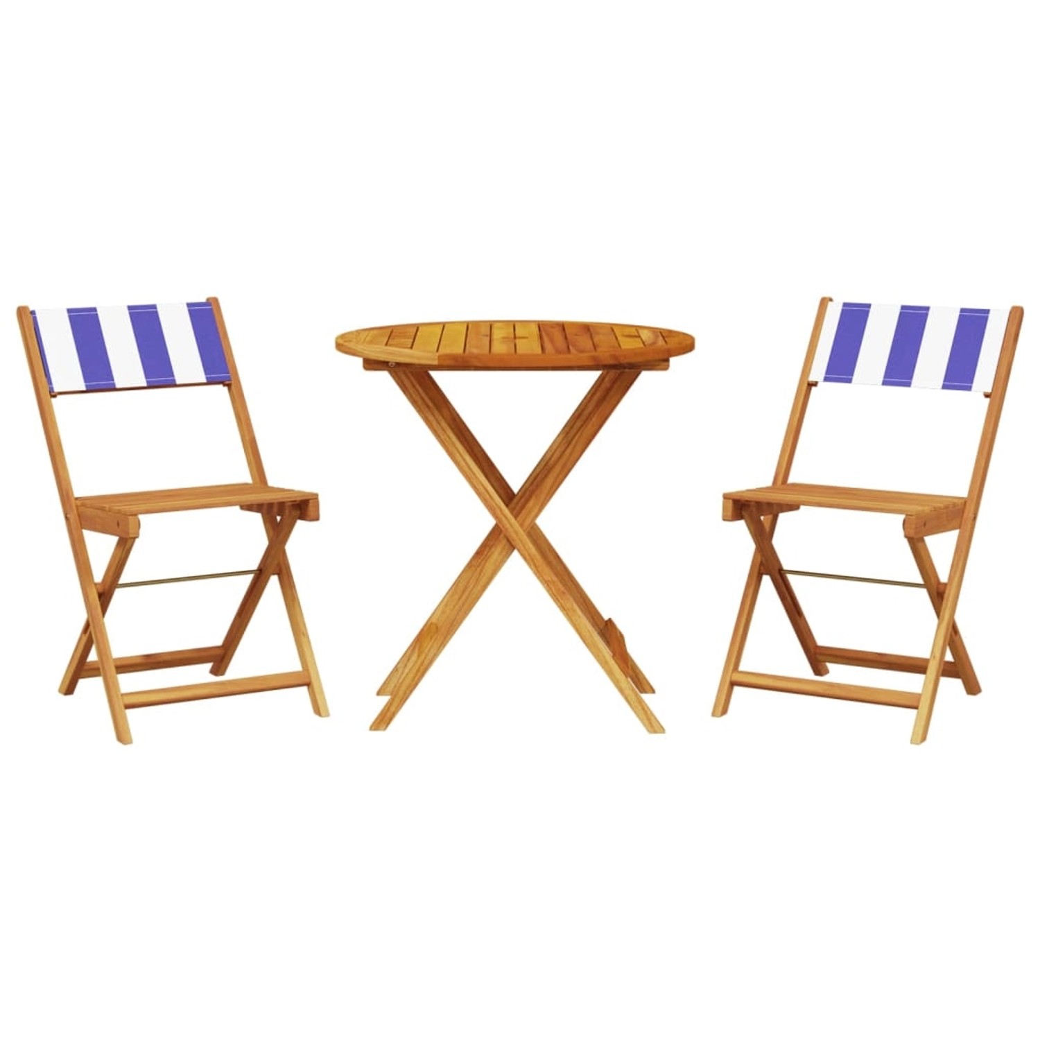 vidaXL 3-Tlg Bistro-Set Blau und Weiß Stoff und Massivholz 3281849