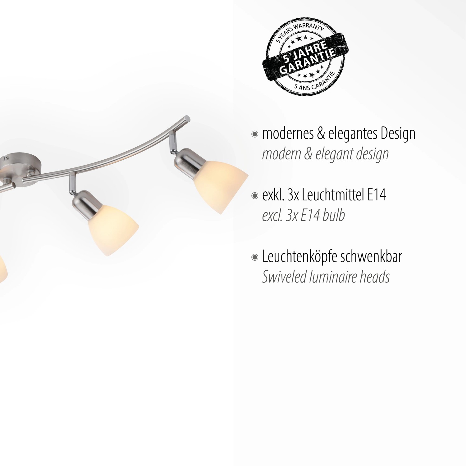 Stahlfarbener Just Light Spot Karo, 4-flammige Deckenleuchte, Spots individuell ausrichtbar.