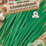 Samenpackung Sperli Schnittknoblauch mit Knoblauchzehen und grünen Blättern.