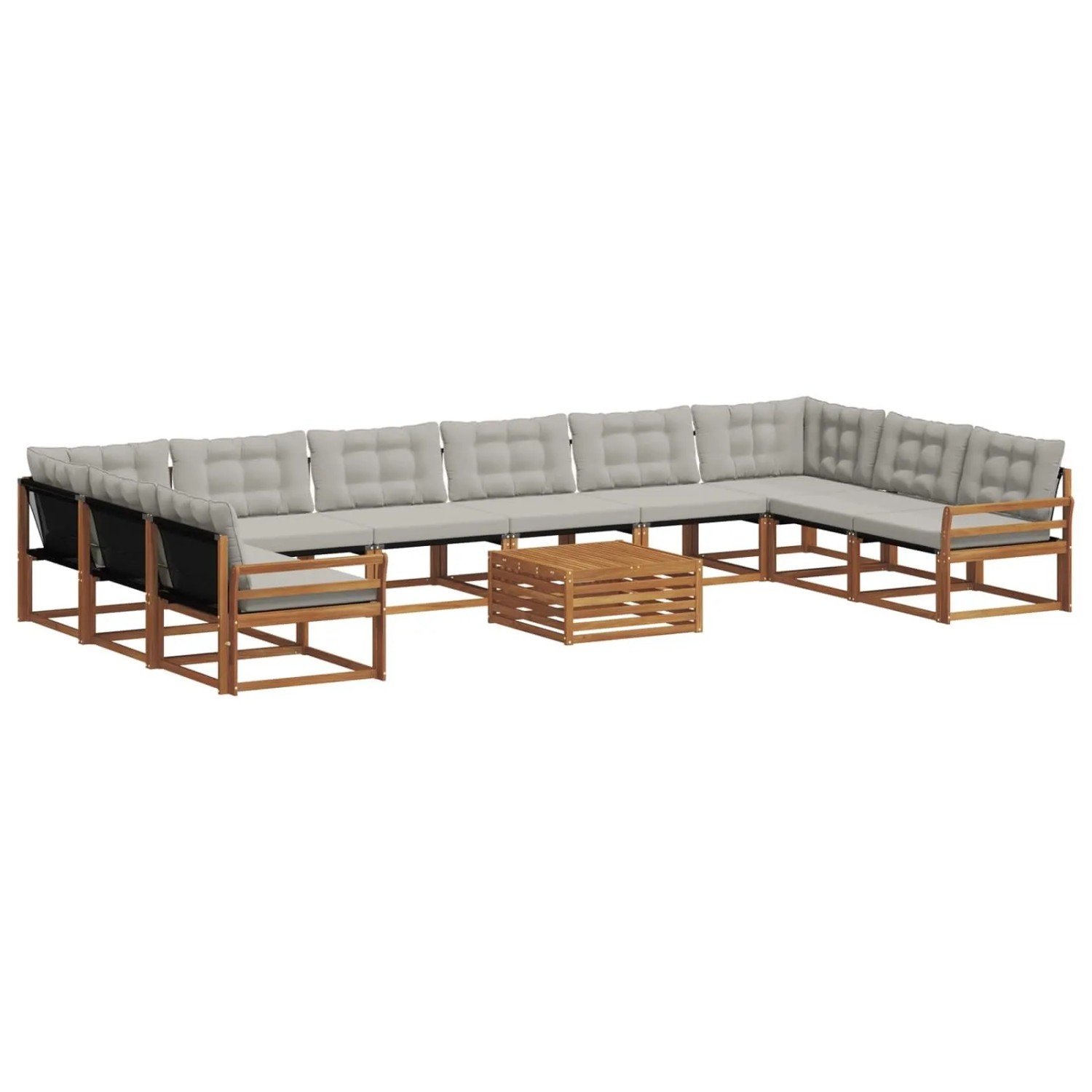 vidaXL Outdoor-Sofagarnitur mit Kissen 11-Tlg Natur und Hellgrau 3369914