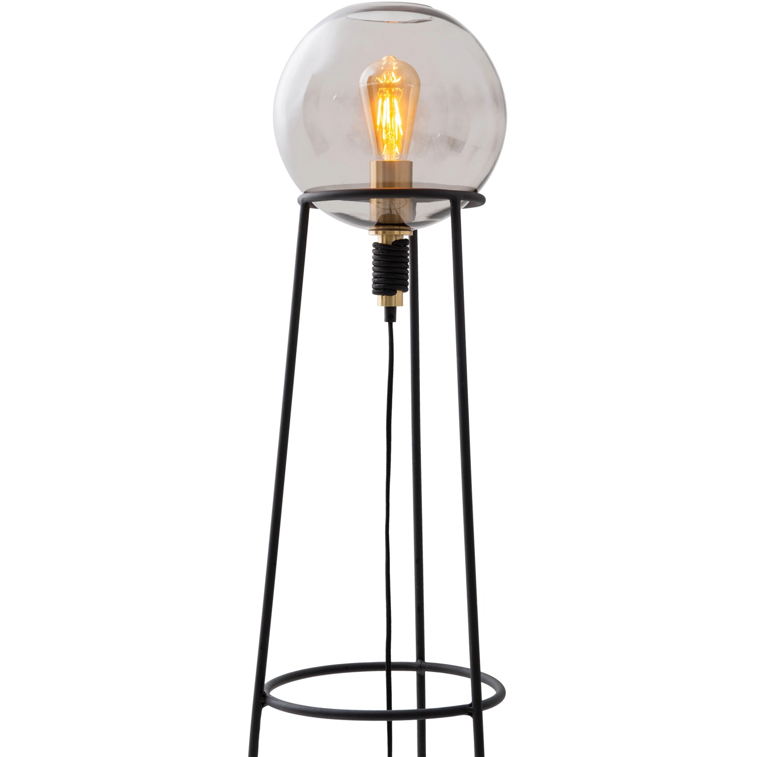 Schwarze Näve Stehleuchte Stelo, 128,5 cm hoch, mit Glaskugel im Retro Design.