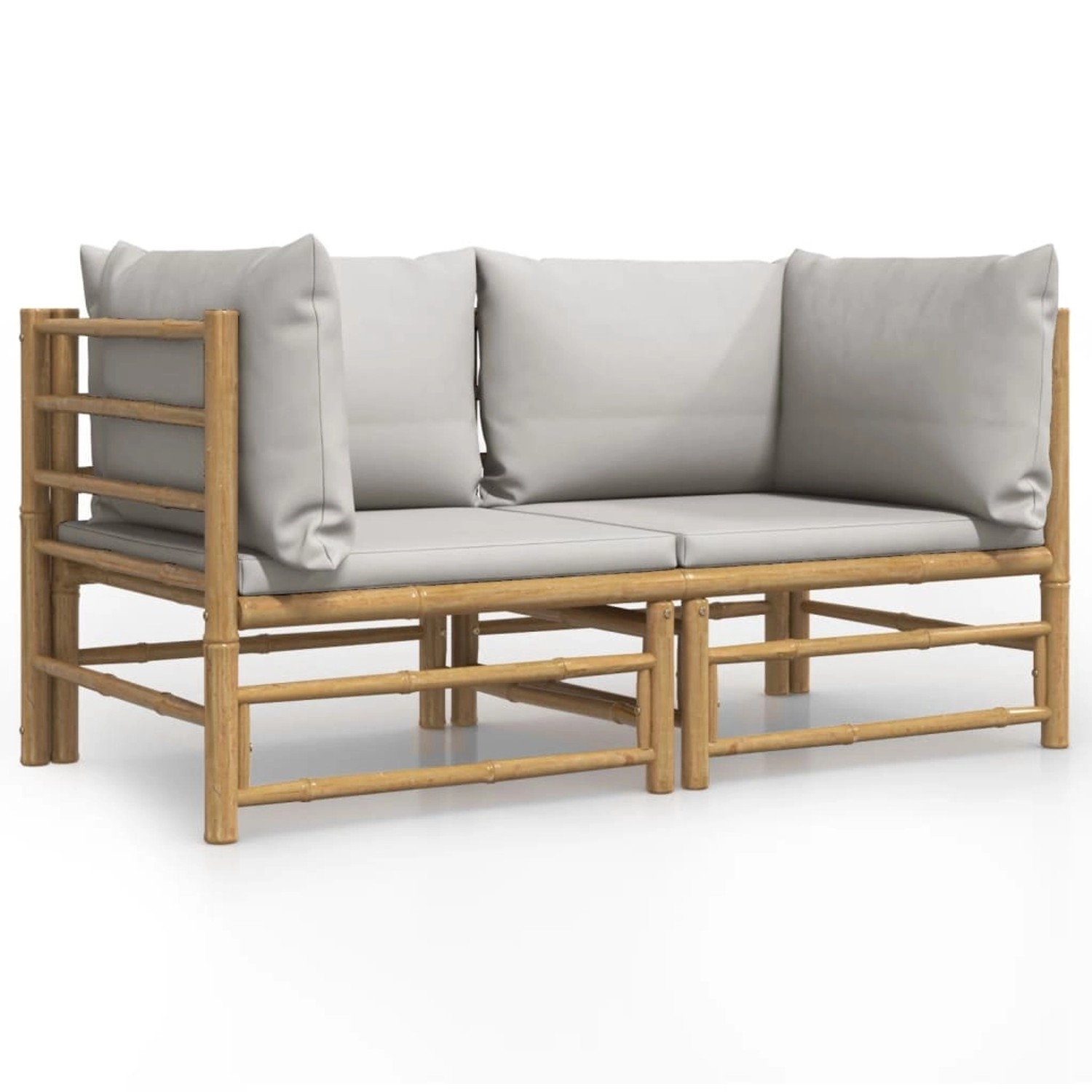 vidaXL Garten-Ecksofas mit Hellgrauen Kissen 2 Stk Bambus 3155086