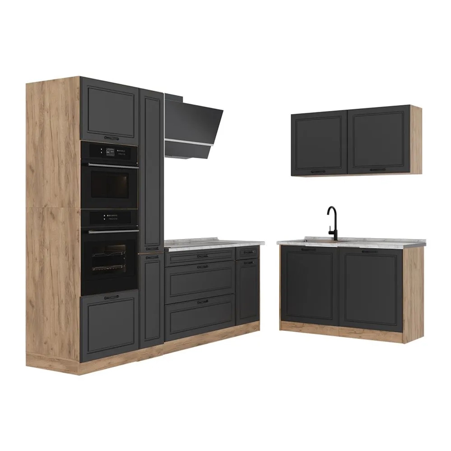 Vicco Eckküche R-Line Anthrazit Landhaus/Goldkraft Eiche 230 x 207 Arbeitsplatte Marmor Art Nr 68176