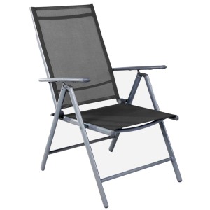 Verstellbarer, klappbarer Hochlehner Gartenstuhl in Silber/Anthrazit mit Textilbespannung.