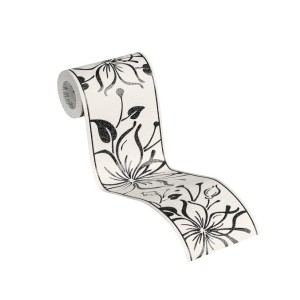 Bricoflor Bordüre, selbstklebend, schwarz-weiß mit Blumenmuster.