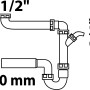 Skizze: Kirchhoff Raumspar Siphon für Küchenspüle mit Anschlüssen 1 1/2" und 3/4", 50mm Ablaufrohr.