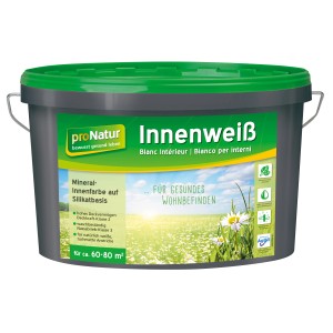 Eimer Pronatur Innenweiß, 10 Liter, weiße Wandfarbe für Innenräume.