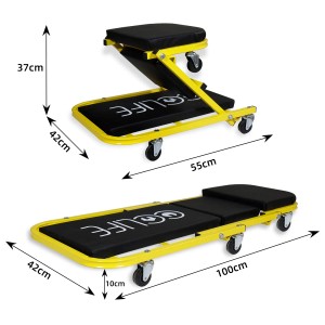 CCLIFE Werkstatt Rollbrett/Montagehocker 2in1, gelber Rahmen, schwarze Polsterung, bis 150kg belastbar.
