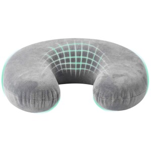 Graues vidaXL Reisekissen aus Samt mit Memory-Foam für Nackenstütze.
