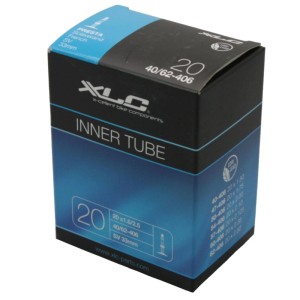 XLC Fahrradschlauch VT-S20 in schwarzer und blauer Verpackung, 20 Zoll, Sclaverand-Ventil 33 mm.