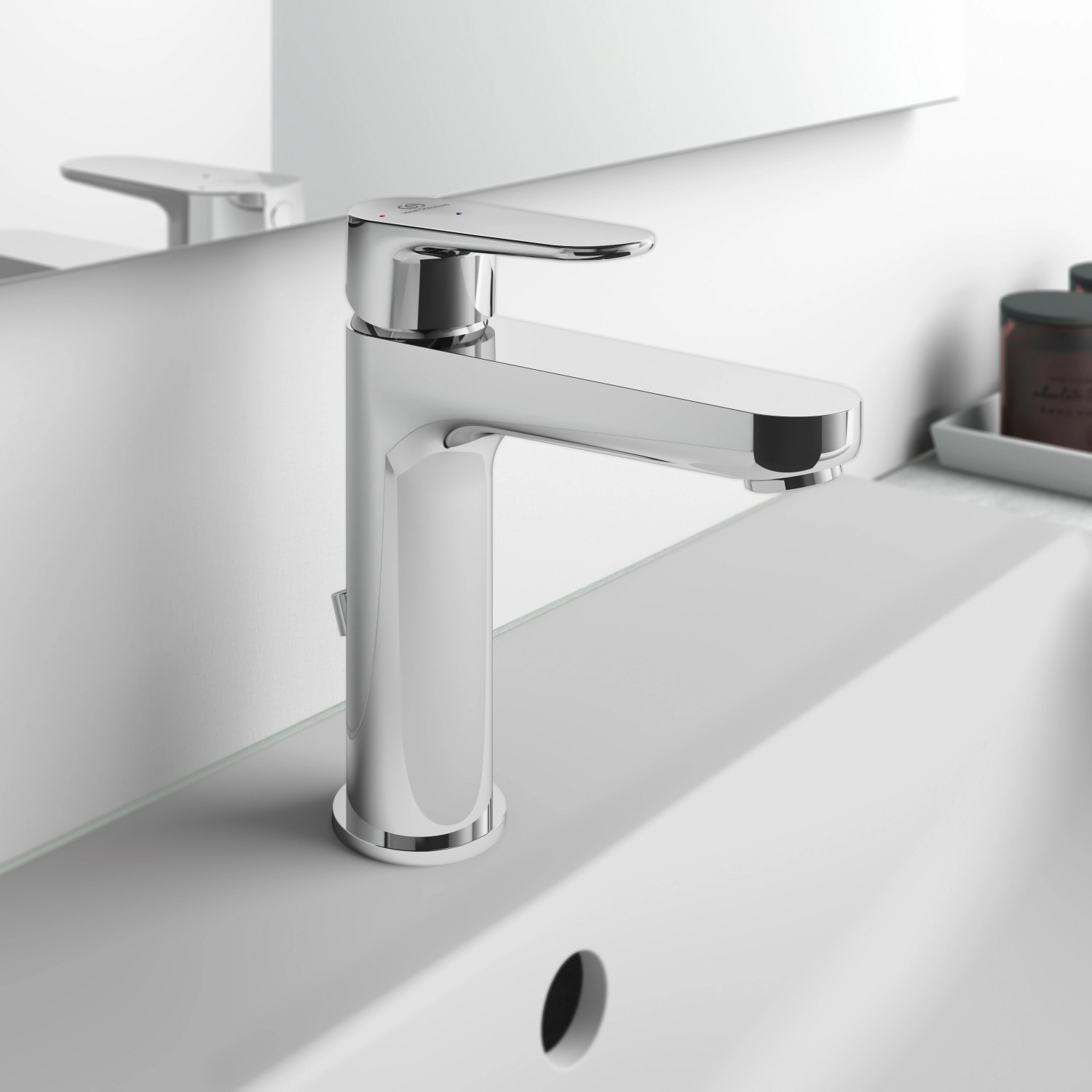 Ideal Standard Cerafine O Waschtischarmatur Chrom mit BlueStart Funktion und Zugknopf-Ablaufgarnitur.