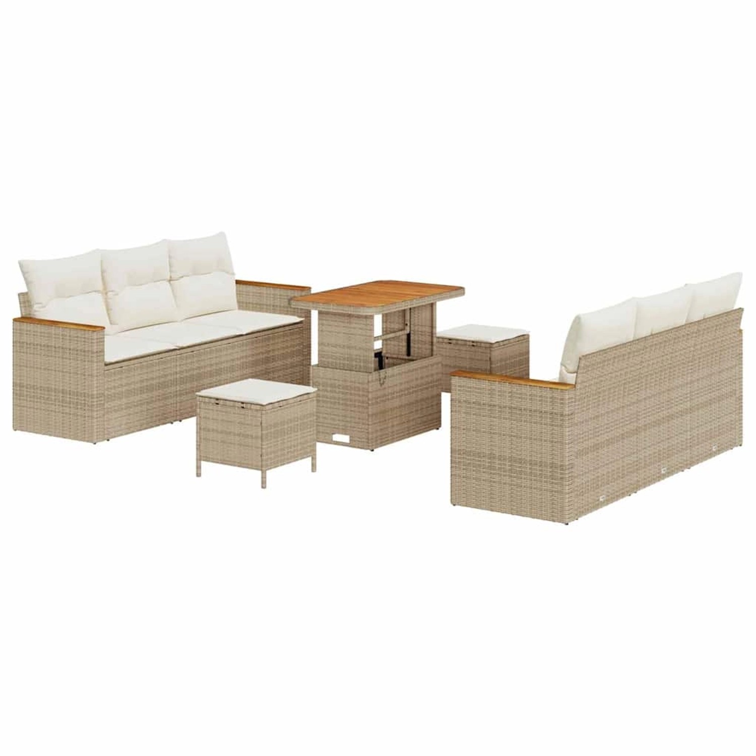 vidaXL Garten-Sofa-Set mit Kissen 9-Tlg Beige Poly Rattan 3363001 günstig online kaufen