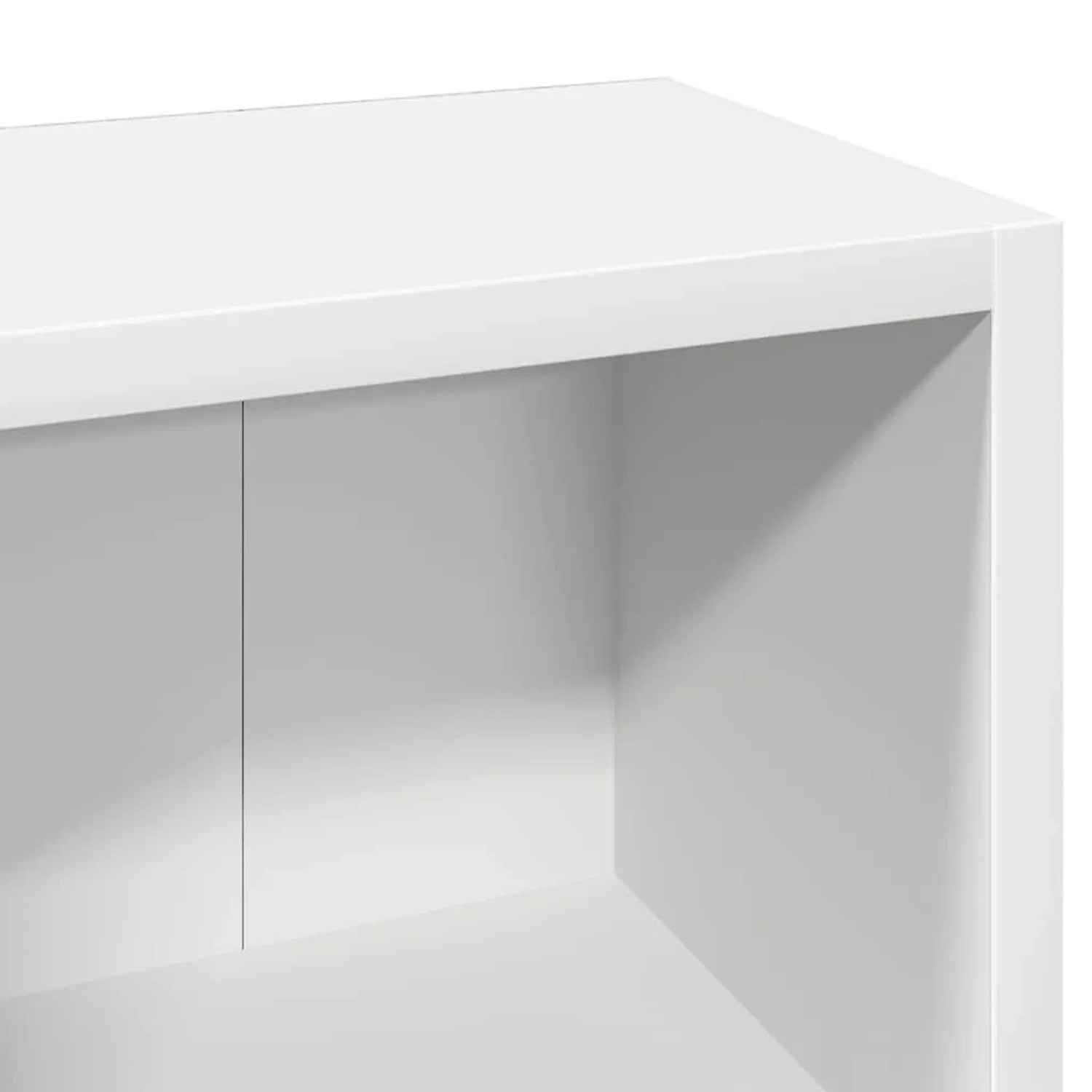 Detailansicht: Weißes CD-Regal aus Holzwerkstoff, Teil eines 2er Sets für Wohnzimmerschränke.