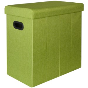 Grüner, faltbarer DuneDesign Wäschekorb (70L) in Leinen-Optik mit Deckel und Tragegriffen.
