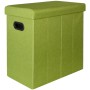 Grüner, faltbarer DuneDesign Wäschekorb (70L) in Leinen-Optik mit Deckel und Tragegriffen.