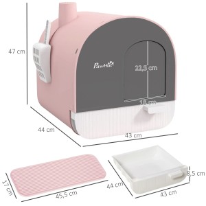 PawHut Katzentoilette mit Deckel, rosa, inklusive Schaufel und Matte. Praktisches Katzenklo mit Schublade.